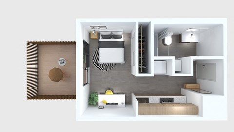 Floor plan for studio, 1 bath, 385 sqft